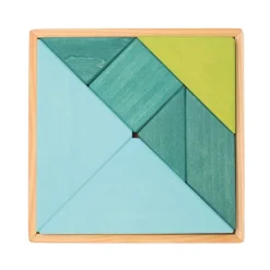 Tangram de madera azul y verde con librito - Grimm's