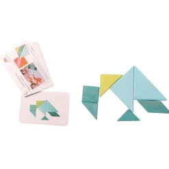 Tangram de madera azul y verde con librito - Grimm's