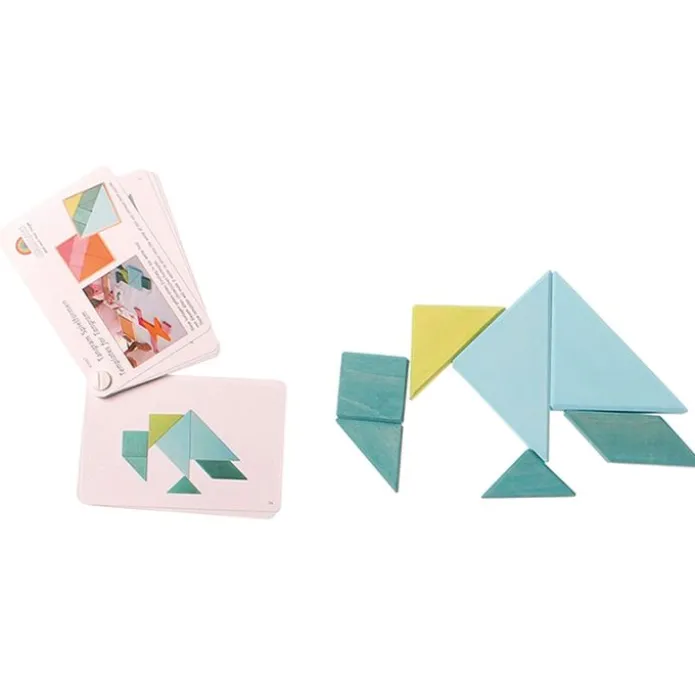 Tangram de madera azul y verde con librito - Grimm's