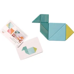 Tangram de madera azul y verde con librito - Grimm's