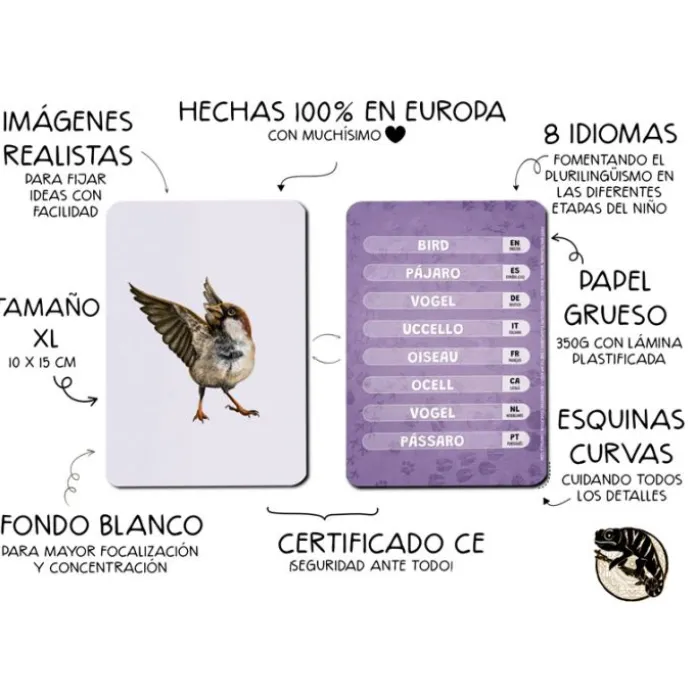Tarjetas 8 idiomas Mis primeras palabras multilingües: animales (32) - Emeteca Kids