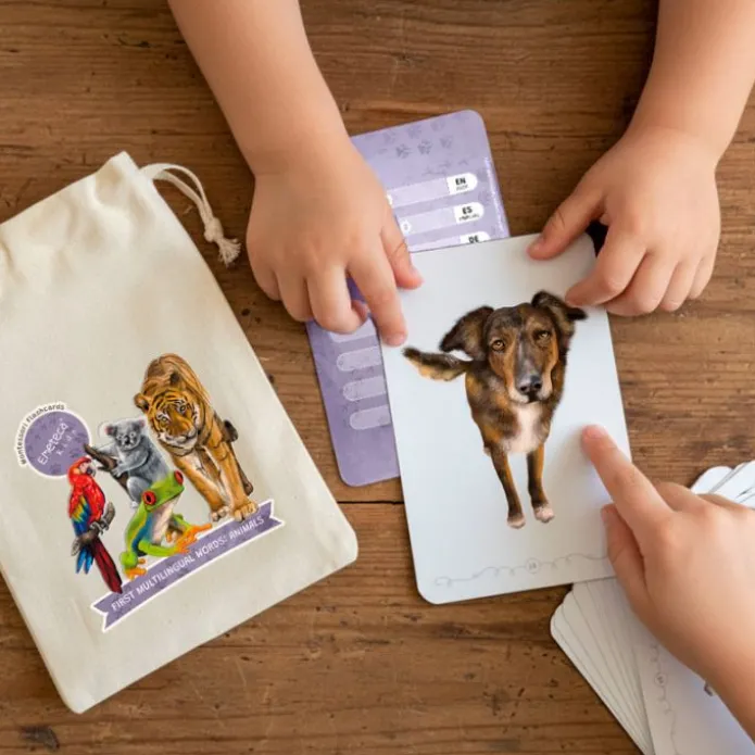 Tarjetas 8 idiomas Mis primeras palabras multilingües: animales (32) - Emeteca Kids