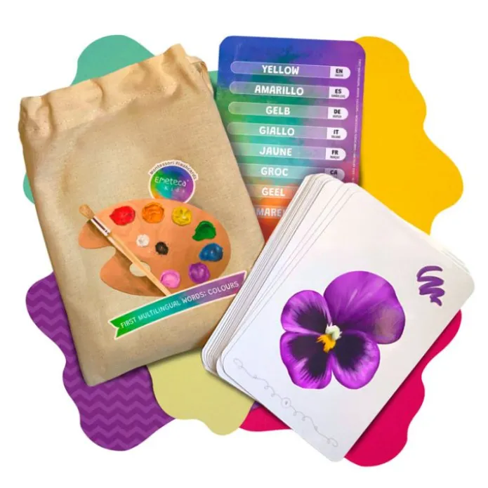 Tarjetas 8 idiomas Mis primeras palabras multilingües: colores (32) - Emeteca Kids