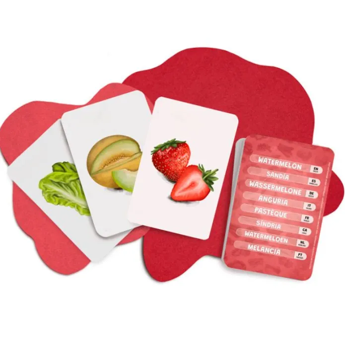 Tarjetas 8 idiomas Mis primeras palabras multilingües: frutas y verduras (32) - Emeteca Kids