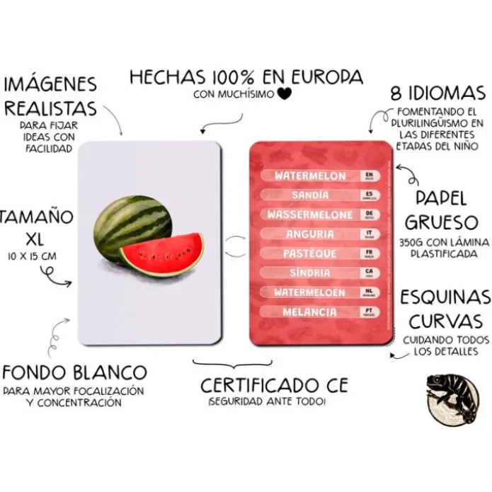Tarjetas 8 idiomas Mis primeras palabras multilingües: frutas y verduras (32) - Emeteca Kids