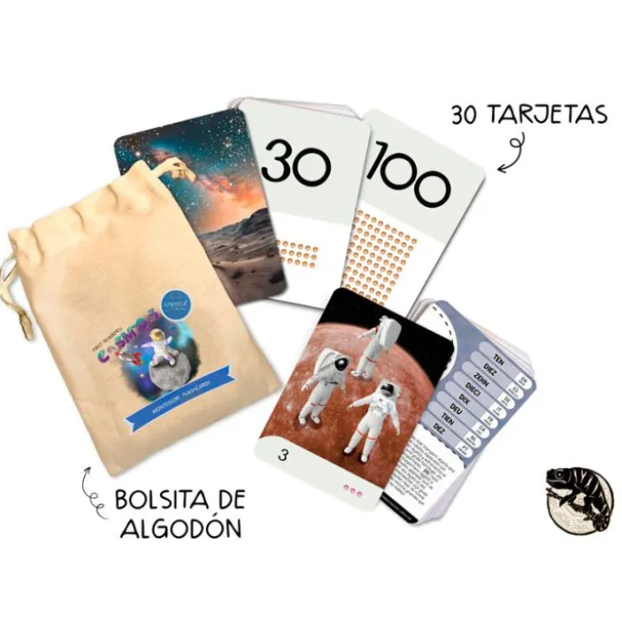 Tarjetas 8 idiomas Primeros números: Cosmos (30) - Emeteca Kids