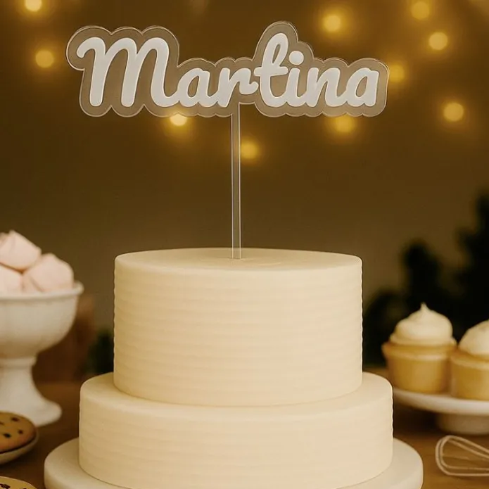 Topper transparente Nombre o Texto Personalizado - 1 línea