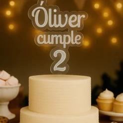 Topper transparente personalizado con nombre o Texto - 3 líneas