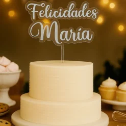 Topper transparente personalizado con nombre o Texto - 2 líneas
