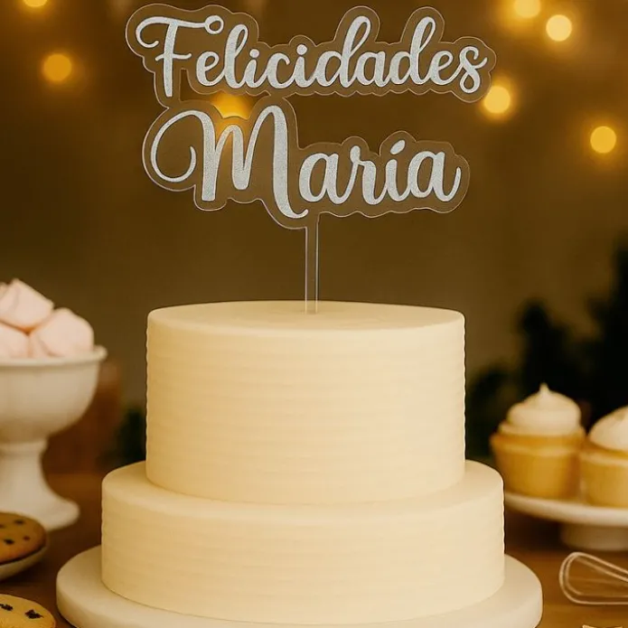 Topper transparente personalizado con nombre o Texto - 2 líneas