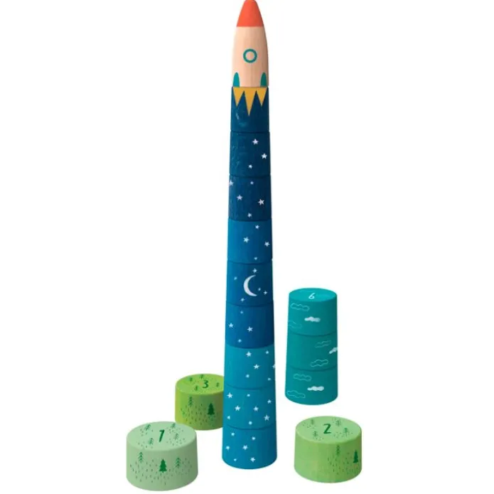 Torre cohete apilable de madera Up to the Stars 16 piezas - Londji