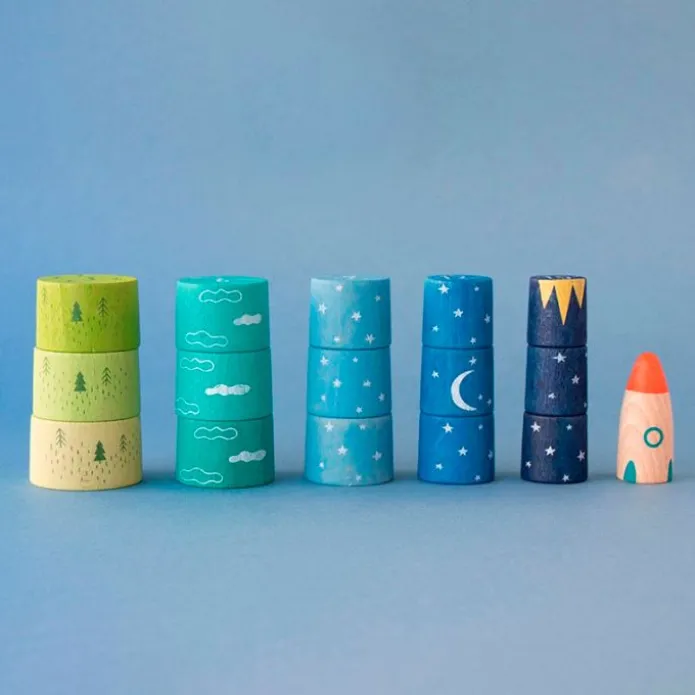 Torre cohete apilable de madera Up to the Stars 16 piezas - Londji
