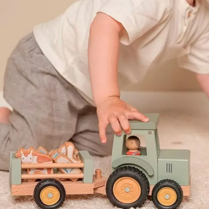 Tractor de madera con remolque y accesorios - Little Dutch