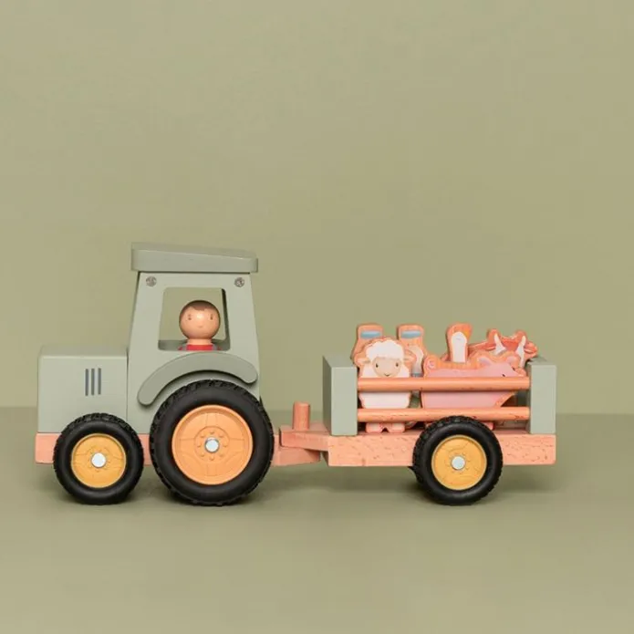 Tractor de madera con remolque y accesorios - Little Dutch