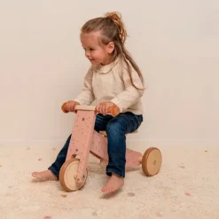 Triciclo de madera rosa flores - Little Dutch
